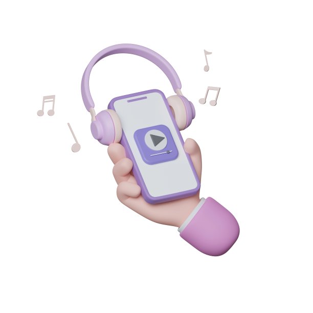 3d智能手机在手和耳机和音乐现实元素与剪辑路径。3D渲染。3D图标渲染插图图片下载