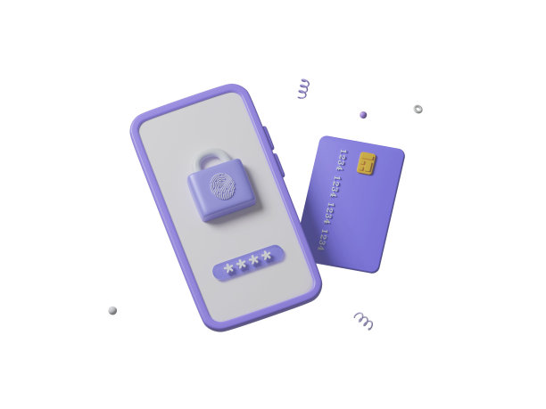 安全移动银行与信用卡和锁形图标。智能手机安全银行交易货币支付网上银行app保护，3D渲染插画图片下载