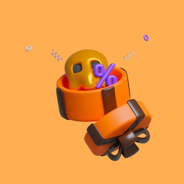 3d购物网上付款，购物车，礼品，市场袋。万圣节的节日概念。3d渲染图图片下载