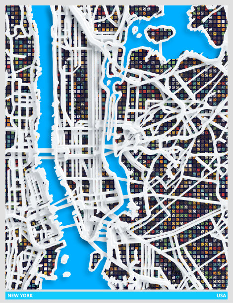 剪纸风格的艺术插画地图，美国纽约图片下载