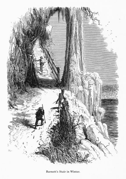 《冬天的巴内特的楼梯》，尼亚加拉大瀑布，纽约，尼亚加拉大瀑布，安大略省，美国维多利亚版画，1872年图片下载