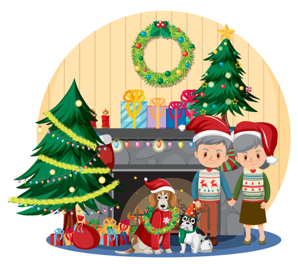 一对老夫妇在家里庆祝圣诞节图片下载