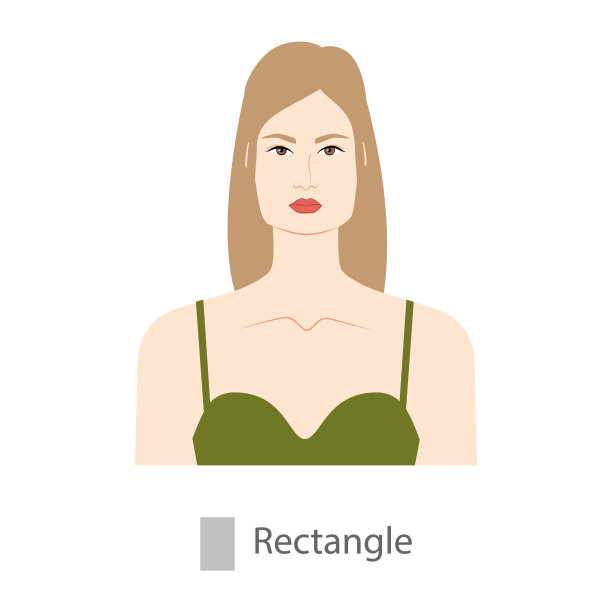 女人的脸型是长方形的，带有文字图。女性矢量插图在卡通风格的绿色连衣裙图片下载