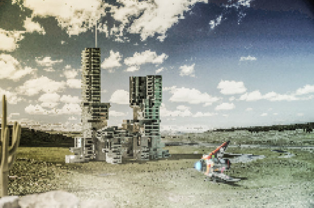 沙漠地带的未来主义建筑图片下载