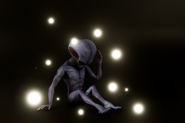 外星人被隔离在黑色背景上图片下载