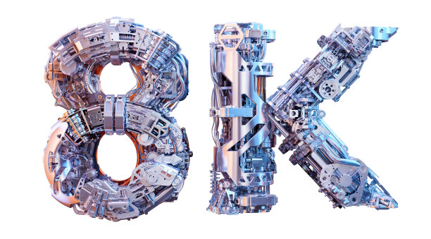 8K分辨率现代电视显示标准。全超高清电视屏幕3D技术标志隔离。图片下载