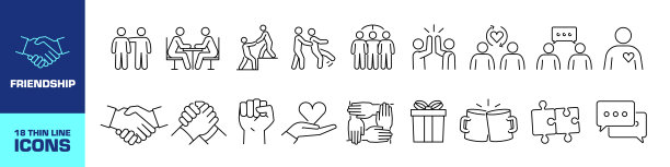 伙伴关系图标集。线性风格。图片下载