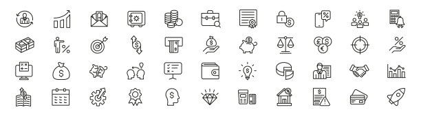 财务线图标集。银行线性图标集。图片下载