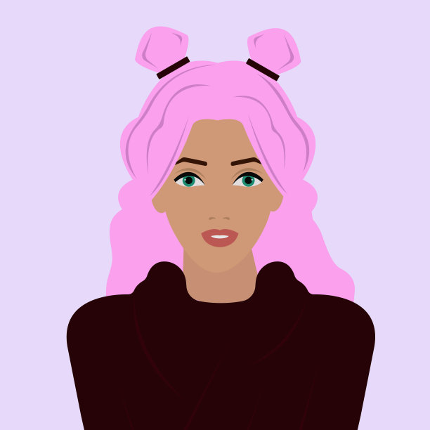 美丽的女孩，紫色的头发和绿色的眼睛在浅色的背景图片下载