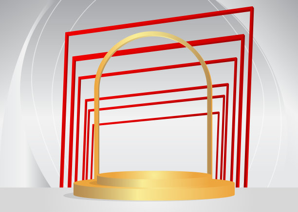 抽象的金色，白色和红色的模型产品展示。用于演示的气缸基座平台。矢量最小几何舞台展示。图片下载