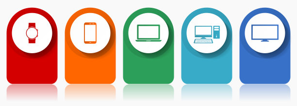 电子设备图标集，平面设计各种彩色图标，如智能手表，智能手机，笔记本电脑，电脑和电视的网页设计和移动应用程序，信息图矢量模板在eps 10图片下载