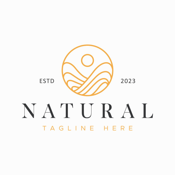 自然概念线艺术抽象波浪日出海滩天堂标志图片下载