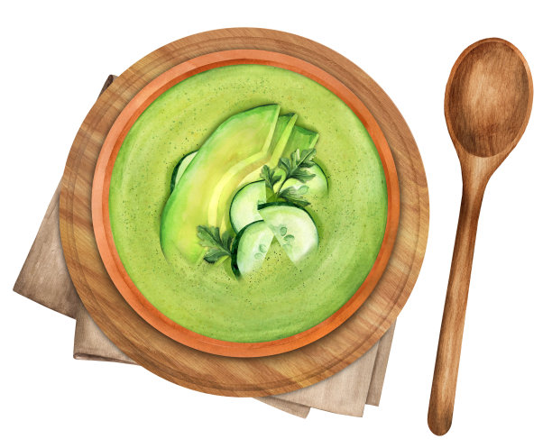 碗中放入牛油果和欧芹冰黄瓜汤图片下载