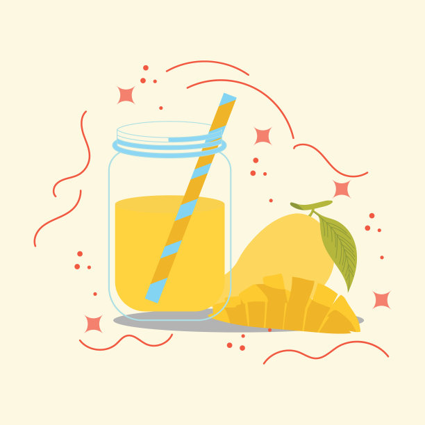 芒果鲜果汁杯。健康有机新鲜饮品图标。矢量插图在平面风格图片下载