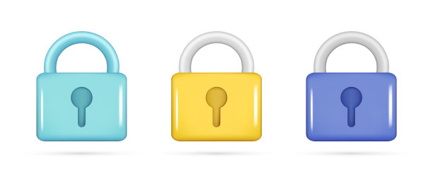 一套逼真的3d光泽封闭锁图标。数据保护，3d锁定挂锁元素，保护符号，安全图标，安全标志，隐私概念。矢量插图隔离在白色背景上图片下载