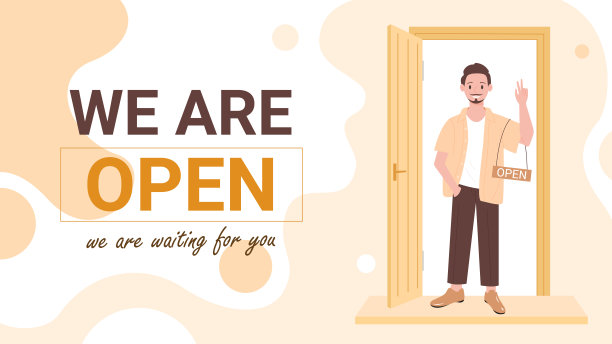 我们是打开横幅模板的人，为客户打开大门，手里拿着打开的标志图片下载