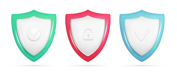一套现实的3d安全图标与挂锁，复选标记。客户3d光泽保证保护标志，质量保护盾徽。矢量插图隔离在白色背景上图片下载