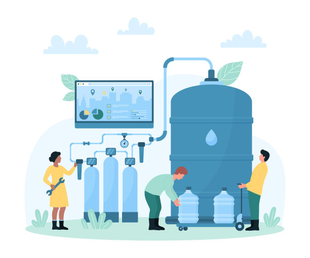 净化，在线分配和清洁水的输送，小快递装载加仑图片下载