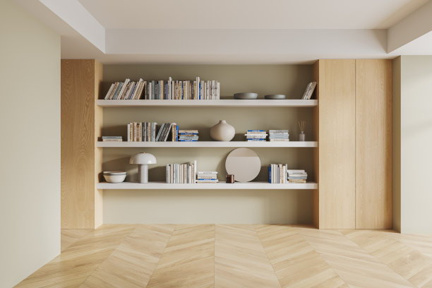 极简的淡绿色家庭图书馆内部图片下载