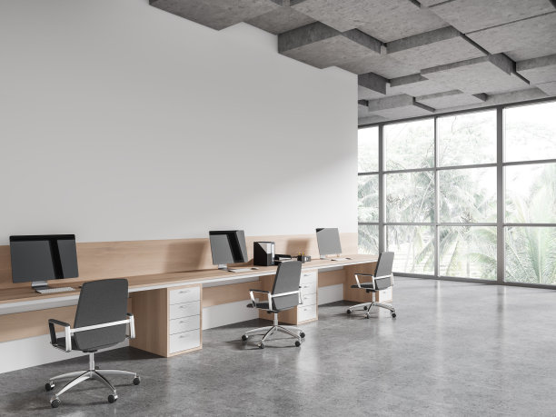 工作场所为白色工业风格办公室，墙壁空白图片下载