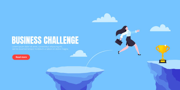 女商人跳过深渊跨越悬崖平面风格设计矢量插图。图片下载