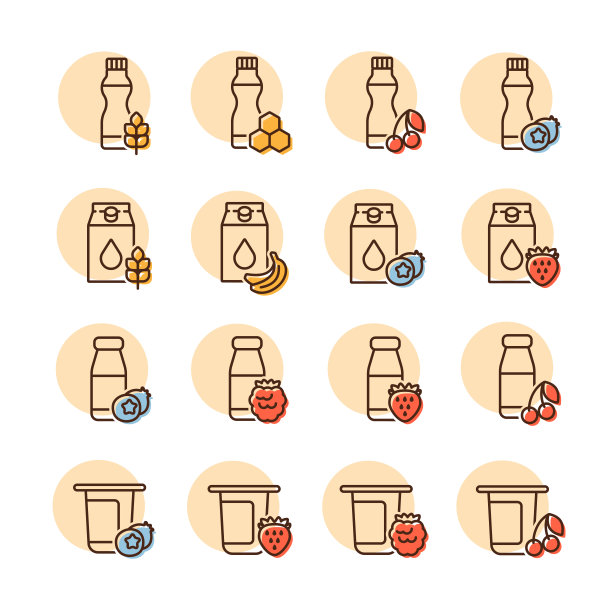 水果酸奶集矢量图标图片下载
