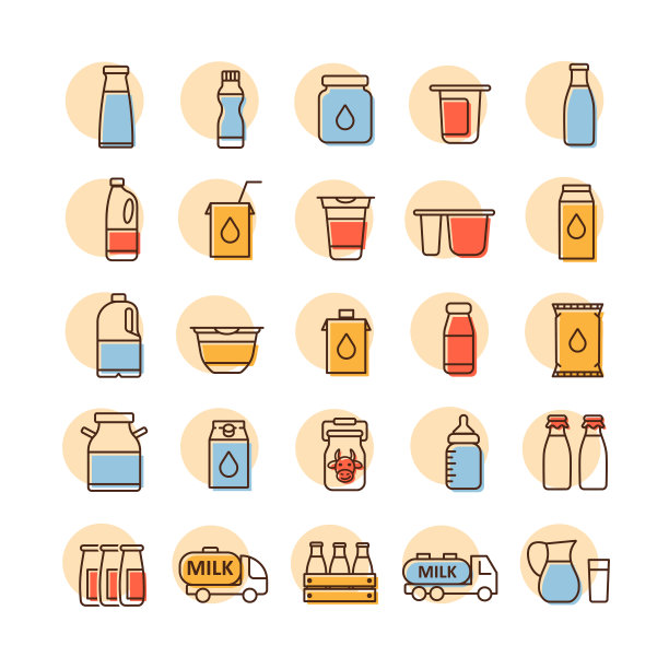 牛奶罐和瓶子矢量图标图片下载