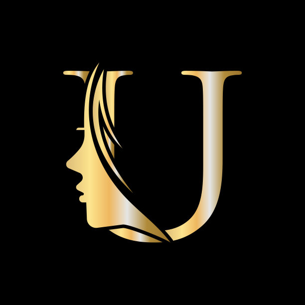 字母U美容水疗标志概念与女人的脸图标矢量模板图片下载