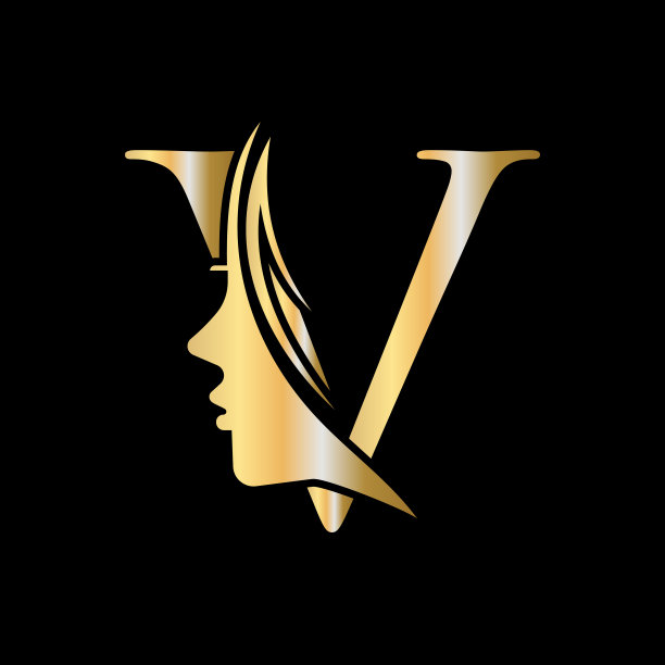 字母V美容水疗标志概念与女人的脸图标矢量模板图片下载