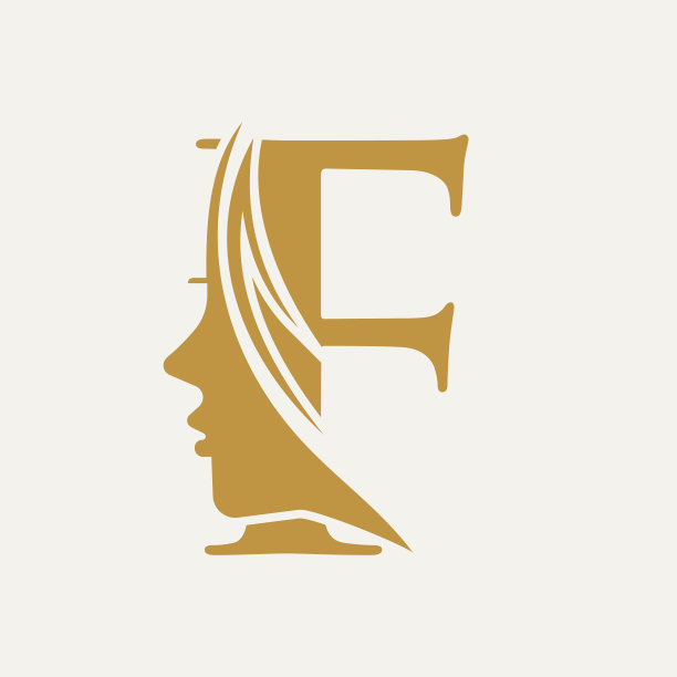 女人的脸标志在字母f美容水疗中心符号与女人的脸图标图片下载