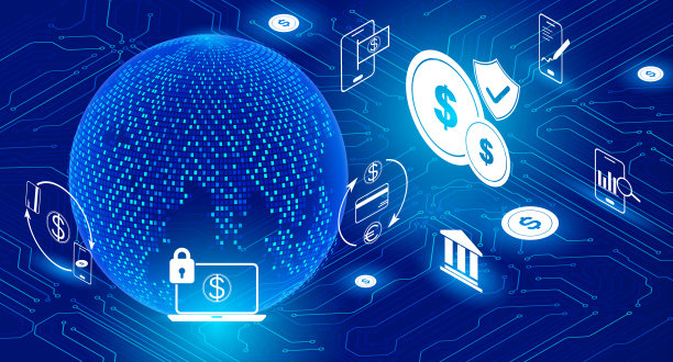 全球网络商业网络安全移动银行、支付、汇兑分析、黑客业务技术概念向量。图片下载