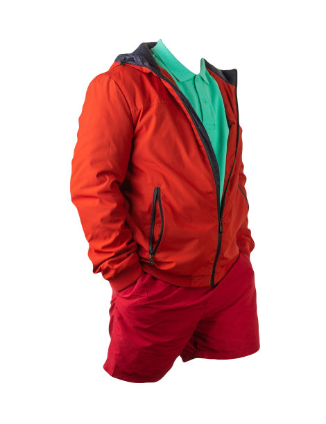 男子飞行员夹克，衬衫和运动短裤隔离在白色背景。图片下载