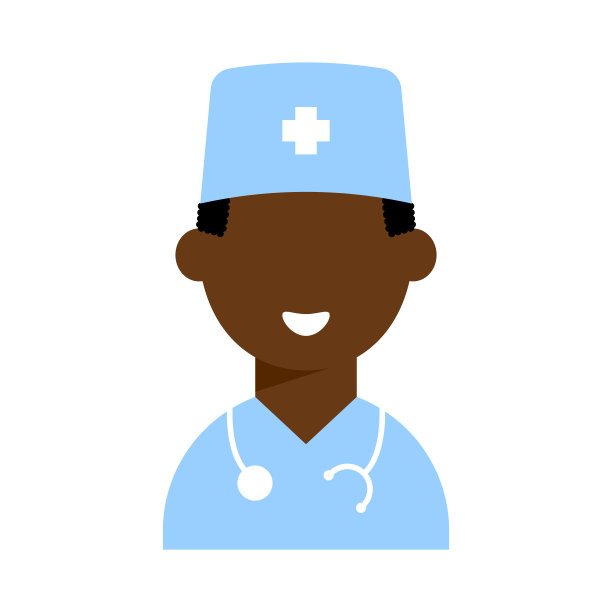 穿着制服的非洲医生偶像，听诊器。治疗师。白色背景上的扁平风格男性。数字远程医疗和保健。矢量插图。图片下载