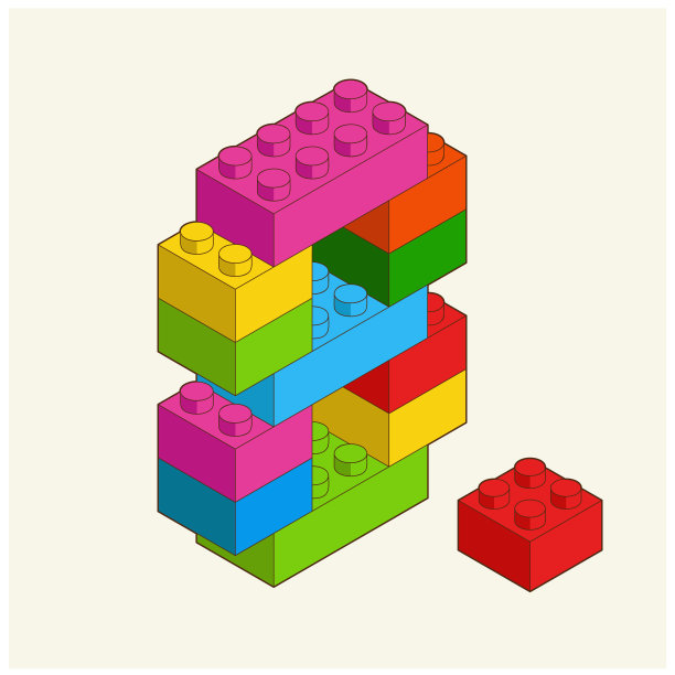 8号来自塑料积木。白色背景上孤立的彩色砖块。矢量三维等距插图。图片下载