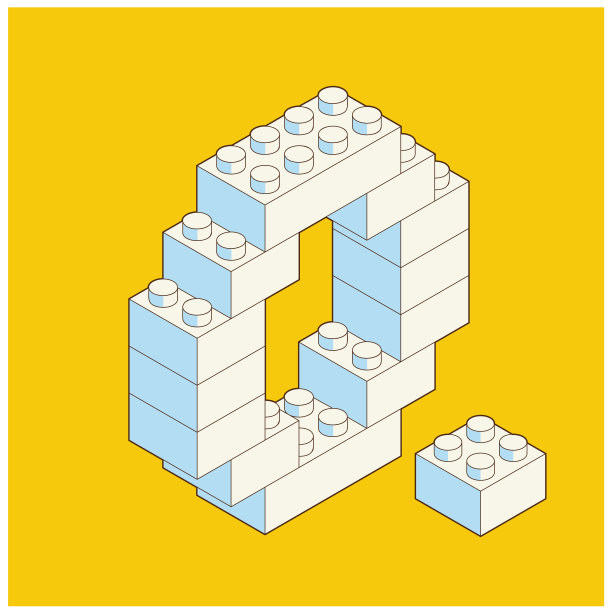 塑料积木中的0号。白色背景上孤立的彩色砖块。矢量3d插图。图片下载