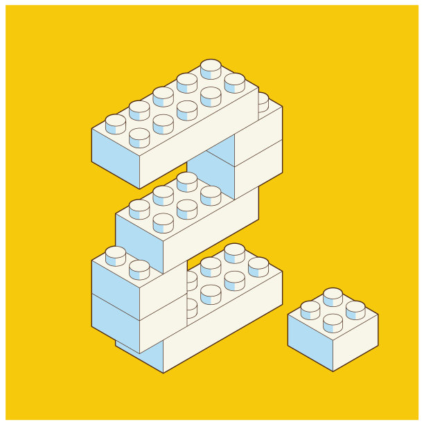 2号来自塑料积木。白色背景上孤立的彩色砖块。矢量三维等距插图。图片下载