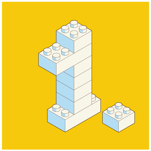 1号来自塑料积木。白色背景上孤立的彩色砖块。矢量三维等距插图。图片下载