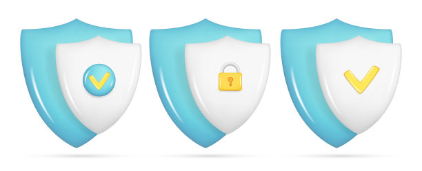 一套现实的3d安全图标与挂锁，复选标记。客户3d光泽保证保护标志，质量保护盾徽。矢量插图隔离在白色背景上图片下载