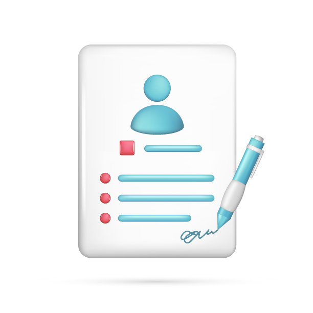 逼真的3d纸张个人文档，用户图标，笔。3d动画合同管理，求职申请，hr符号，招聘，简历。矢量插图隔离在白色背景上图片下载