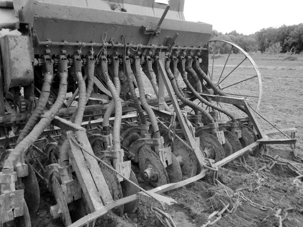 在开阔的乡间黑土上用拖拉机犁过的田地图片下载