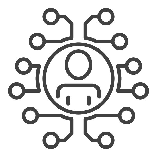 数字大脑和圆与人矢量概念线性图标图片下载