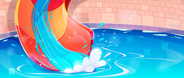 游泳池里的水滑梯底部图片下载