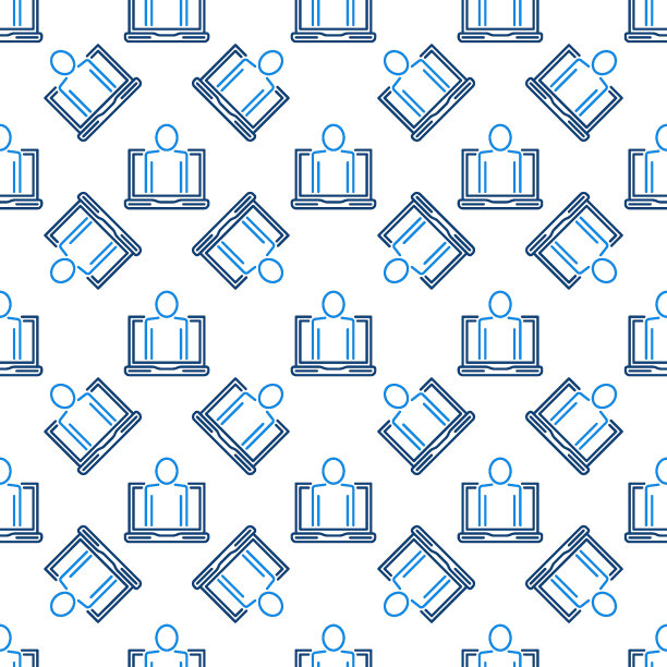 人在笔记本电脑矢量概念线无缝图案图片下载