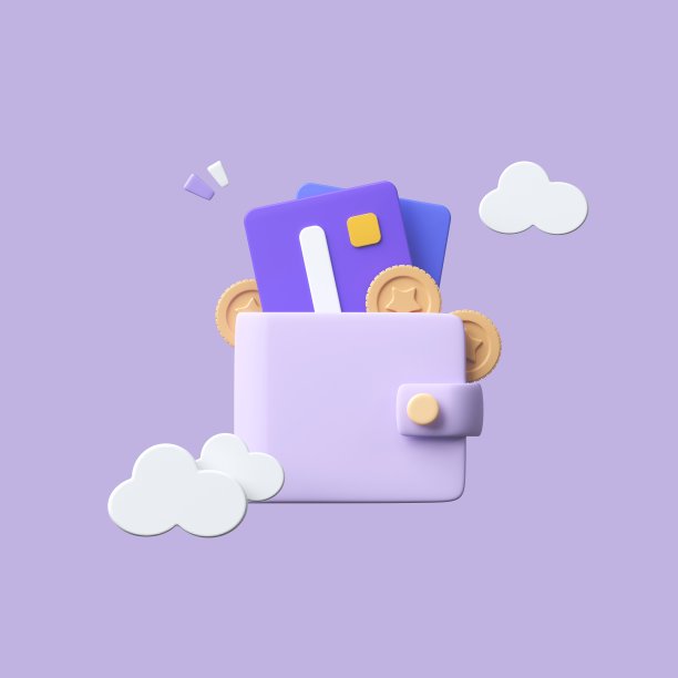 3D信用卡和钱包，硬币堆叠在粉红色的背景，3D渲染插图图片下载