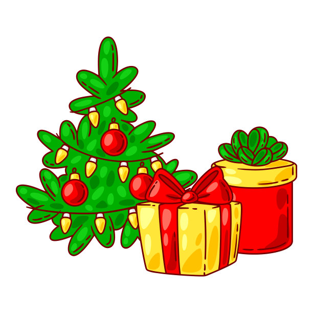 圣诞快乐插图。卡通风格的节日物品。图片下载