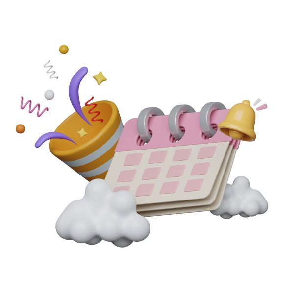 3D日历会议提醒计划和铃声通知。具有剪辑路径的逼真元素。三维渲染图片下载