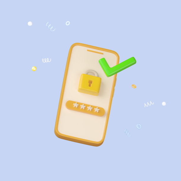 3D智能手机与保护和锁码密码正确标记。3d渲染与剪辑路径图片下载