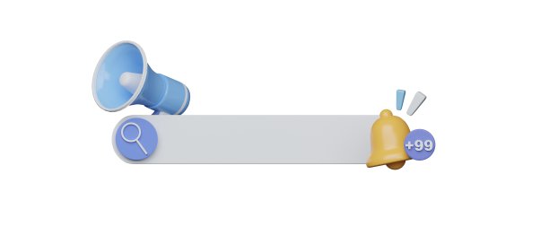 3D搜索栏扩音器和通知图标的广告设计与剪辑路径。网上购物的概念。三维渲染图片下载