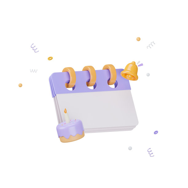 3D日历会议提醒计划和铃声通知。具有剪辑路径的逼真元素。三维渲染图片下载