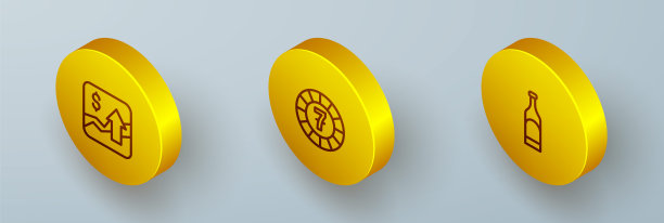 设定等距线财务增长增加，赌场筹码和酒瓶图标。向量图片下载